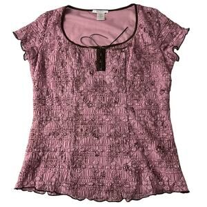 Dressbarn Pink Lace Peasant Top Short Sleeve Women Size Large Romantic